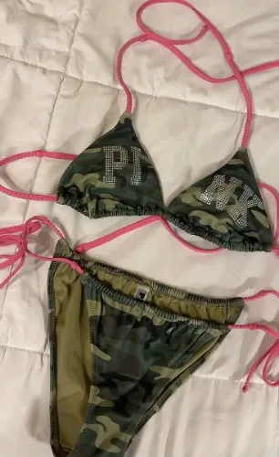 Victoria’s Secret, PINK, MDD Top, M, Bottom, CAMO BLING LOGO BIKINI