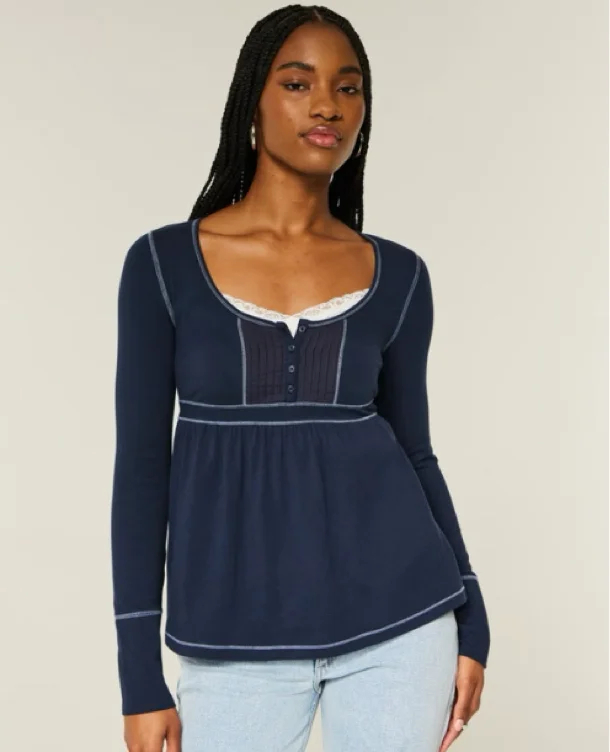 Long-Sleeve Henley Babydoll Top