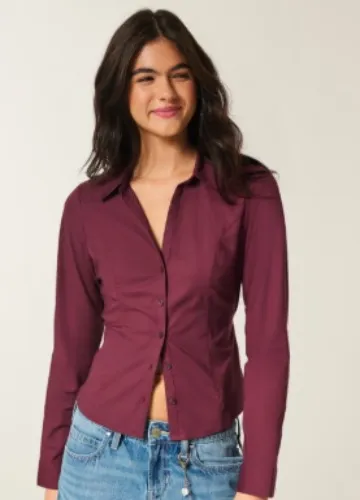 Stretch Poplin Button-Through Shirt