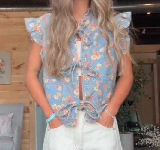 Mineral Wash Floral Denim Vest
