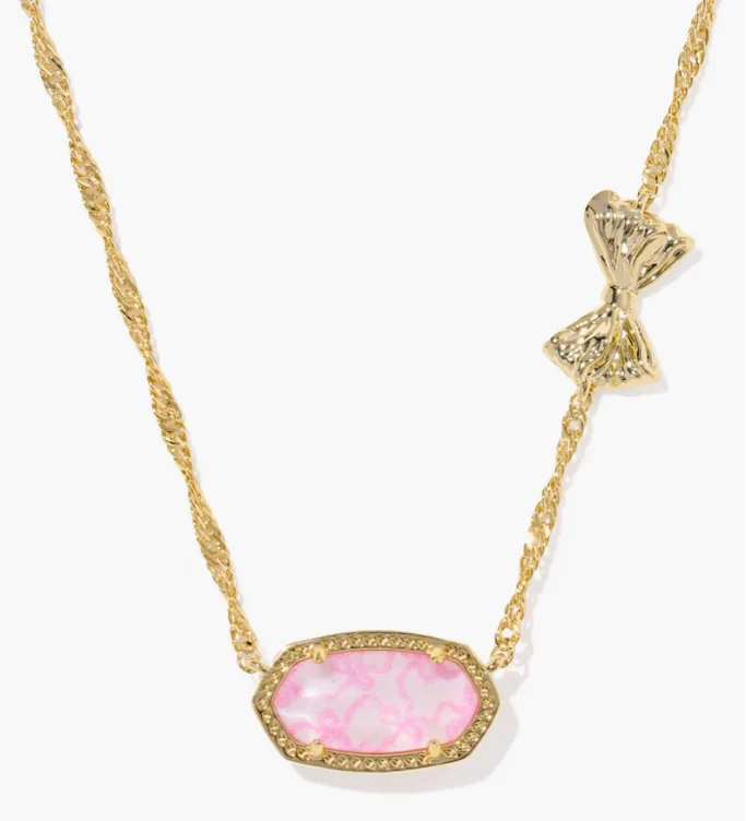 Kendra Scott x LoveShackFancy Bow Gold Elisa Necklace-PINK-