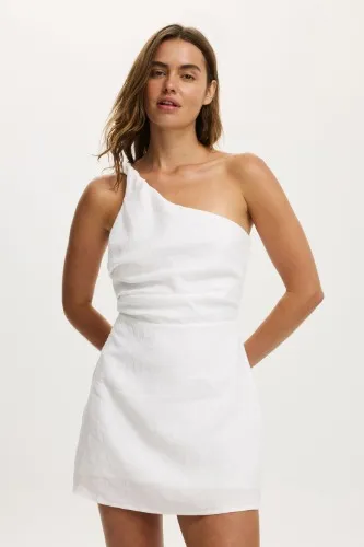 Linen Luxe One Shoulder Dress