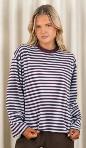 Remi Long Sleeve Stripe Tee Blue Plum