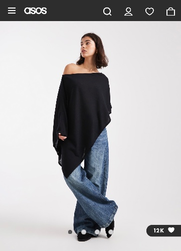 ASOS DESIGN semi sheer knit-look asymmetric one shoulder cape in black