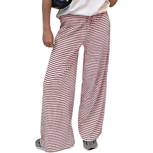 Amazon.com: Trendy Queen Womens Striped Wide Leg Pants Casual Drawstring Travel High Waisted Baggy Lounge Pajama Ribbed Sweat Sweatpants with Pockets 2025 Fall Fashion Outfits Y2K Cute Clothes Red White S : Clothing, Shoes & Jewelry