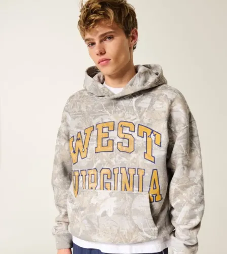 Boxy West Virginia University Mountaineers Graphic Camo Hoodie