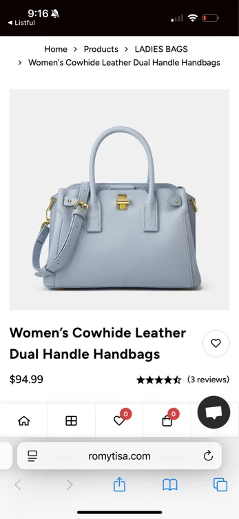Women's Cowhide Leather Dual Handle Handbags