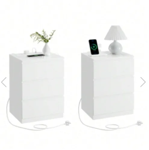 VASAGLE Set of 2 Charging Bedside Table