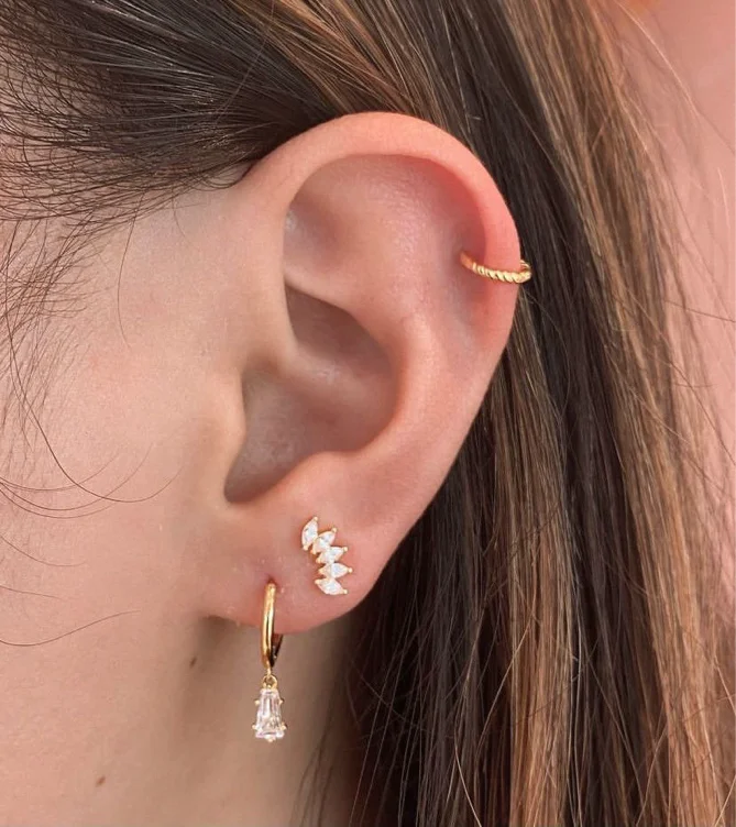 2nd piercing (on both sides)+ Helix piercing (right side)