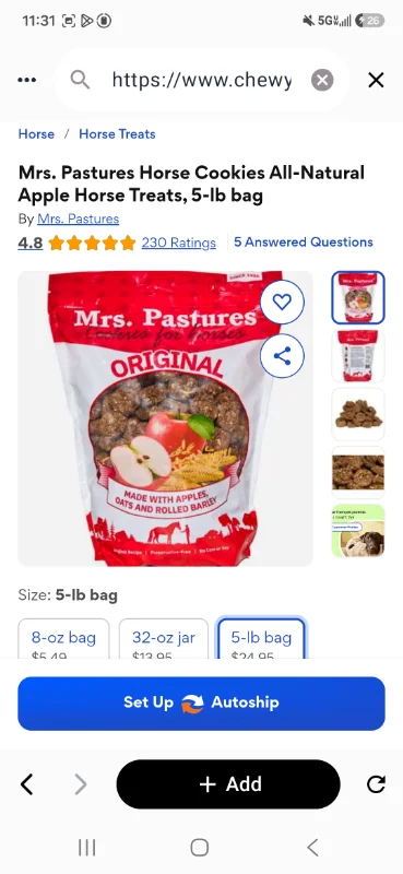 Mrs. Pastures Horse Cookies All-Natural Apple Horse Treats, 8-oz bag