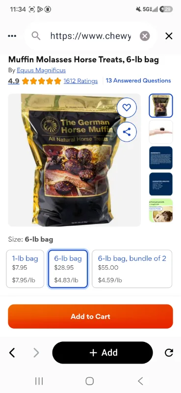 Equus Magnificus The German Horse Muffin Molasses Horse Treats, 14-lb bucket