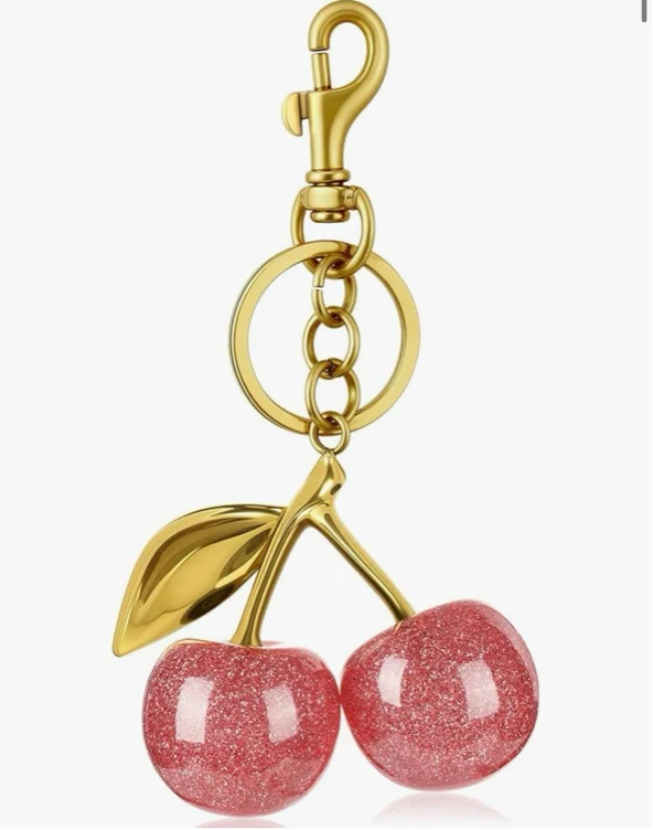 Neptniopllab Cherry Charm Keychain for Handbag, Purse - Cute Bag Charm for Birthday, Christmas - Sparkle Pink+Gold Leaf, 1PC-Large : Amazon.ca: Clothing, Shoes & Accessories