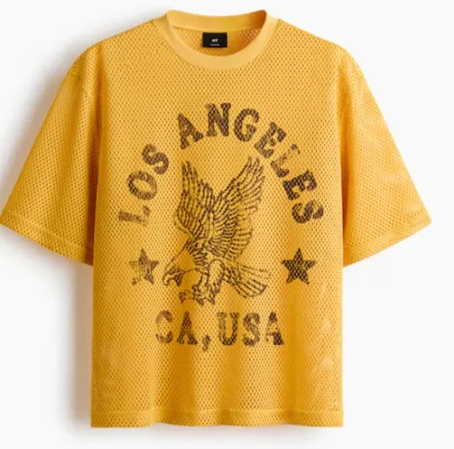 T-shirt van mesh met print - Oversized Fit - Zwart/West Coast