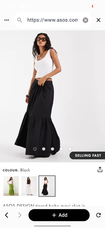 ASOS DESIGN tiered boho maxi skirt in black