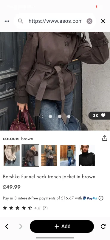 Bershka Funnel neck trench jacket in brown | ASOS