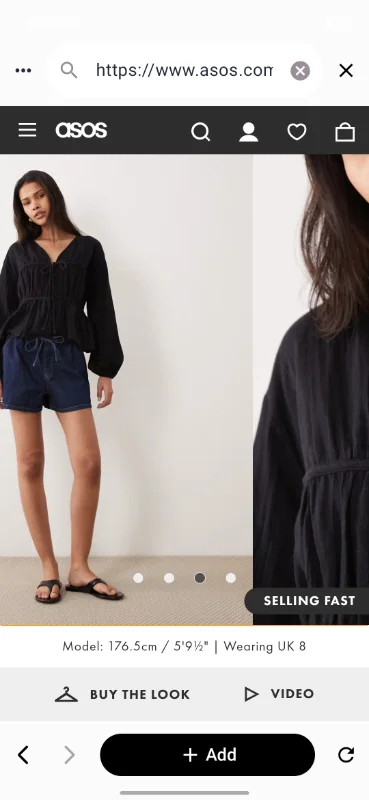 ASOS DESIGN long sleeve smock top with button front in black | ASOS