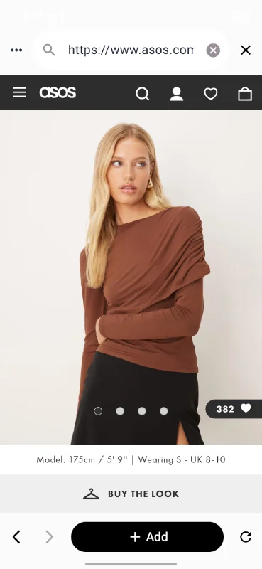 ASOS DESIGN draped long sleeve top in brown
