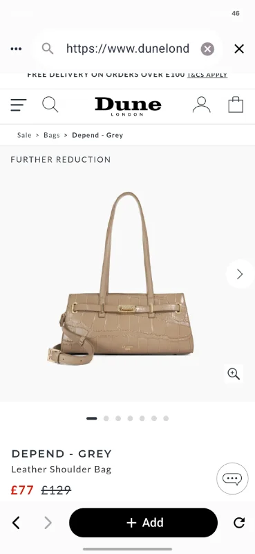 Depend Grey, Leather Shoulder Bag | Dune London