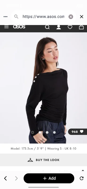ASOS DESIGN button detail cinched long sleeve in black