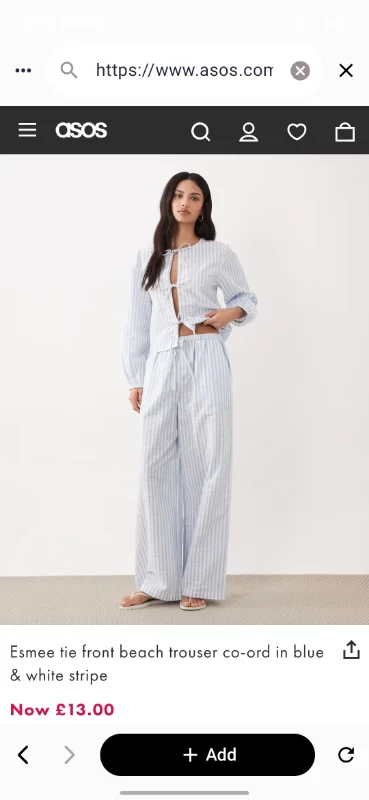 Esmee tie front beach trouser co-ord in blue & white stripe | ASOS