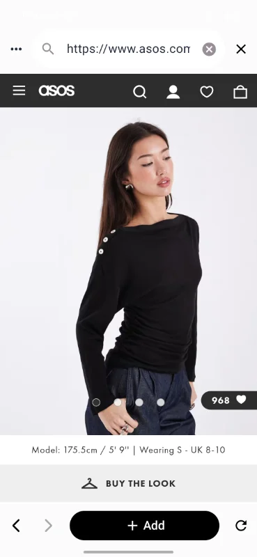 ASOS DESIGN button detail cinched long sleeve in black