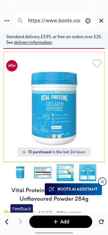 Vital Proteins Collagen Peptides Unflavoured Powder 284g - Boots