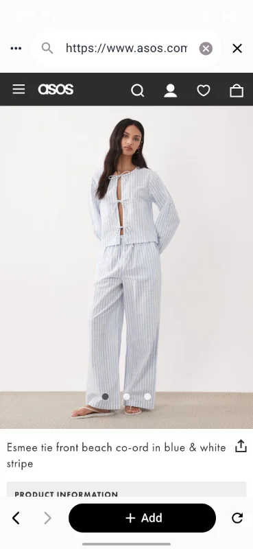 Esmee tie front beach co-ord in blue & white stripe | ASOS