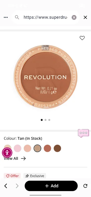 Revolution Reloaded Pressed Powder Tan | Make Up | Superdrug