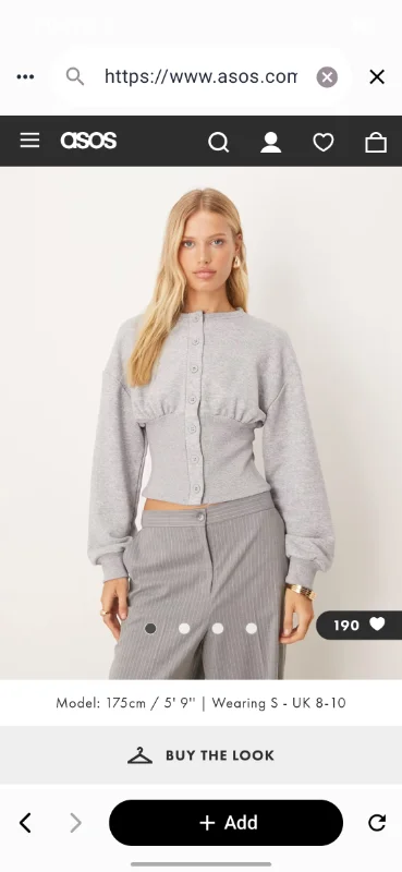 ASOS DESIGN cinched sweat button through top in grey marl