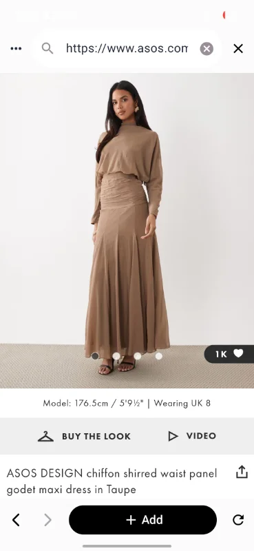 ASOS DESIGN chiffon shirred waist panel godet maxi dress in Taupe | ASOS