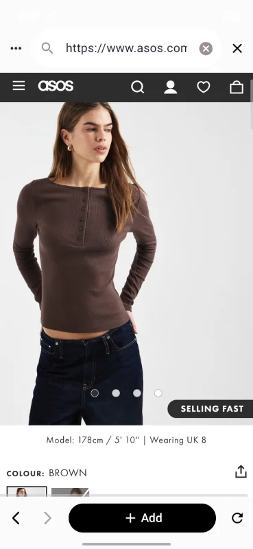 New Look button down long sleeve top in brown
