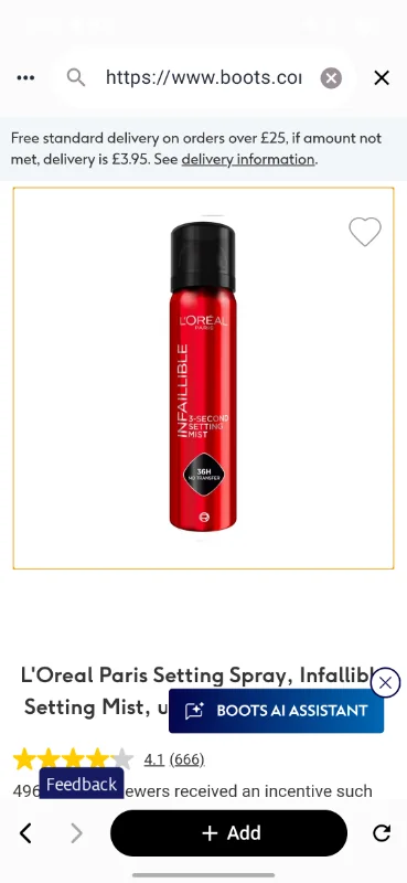 L'Oreal Paris Setting Spray, Infallible Setting Mist, up to 36hr Wear, 75ml - Boots