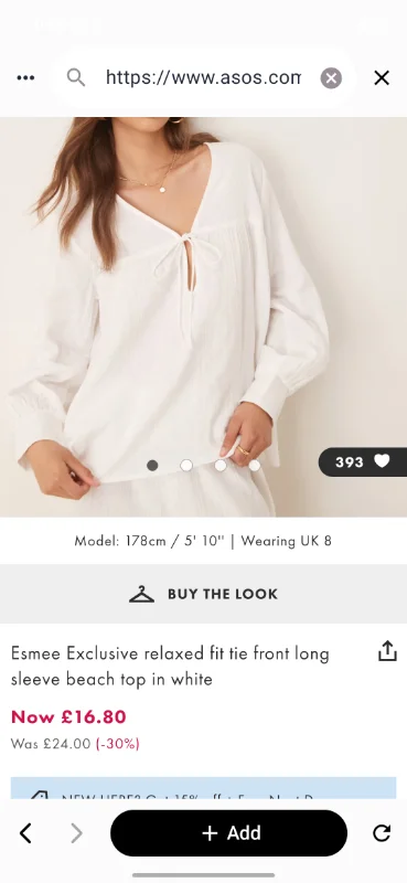 Esmee Exclusive relaxed fit tie front long sleeve beach top in white