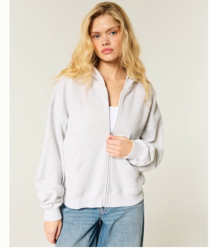 Oversized Zip-Up Hoodie LIGHT HEATHER GREY MEDIUM 