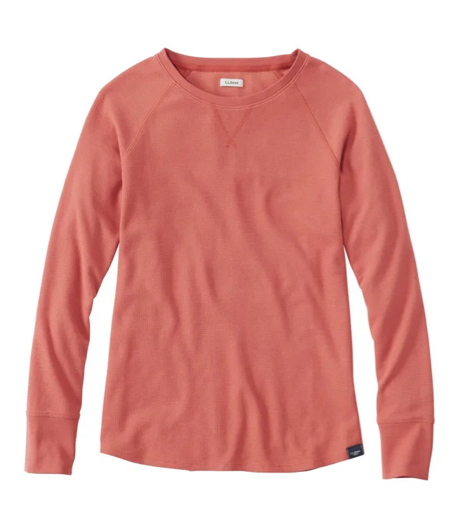 Women's Unshrinkable Mini-Waffle Tee, Long-Sleeve Crewneck
