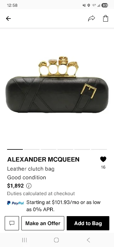 Alexander McQueen Leather Knuckle  clutch bag