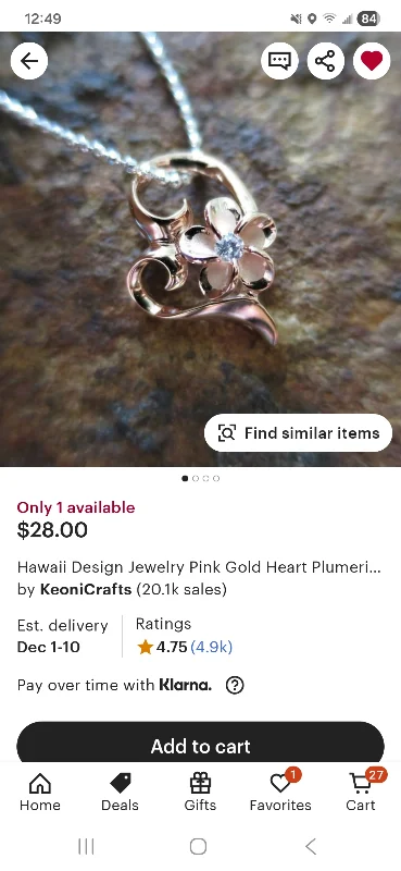 Hawaii Design Jewelry Pink Gold Heart Plumeria 8mm Flower Genuine 925K Silver Pendant Necklace