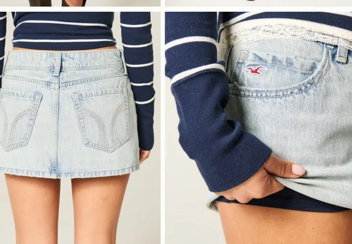 Low-Rise Light Wash Denim Mini Skort