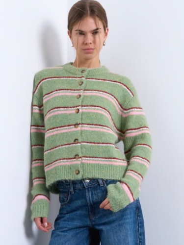 Topshop knit multi-striped cardigan in green